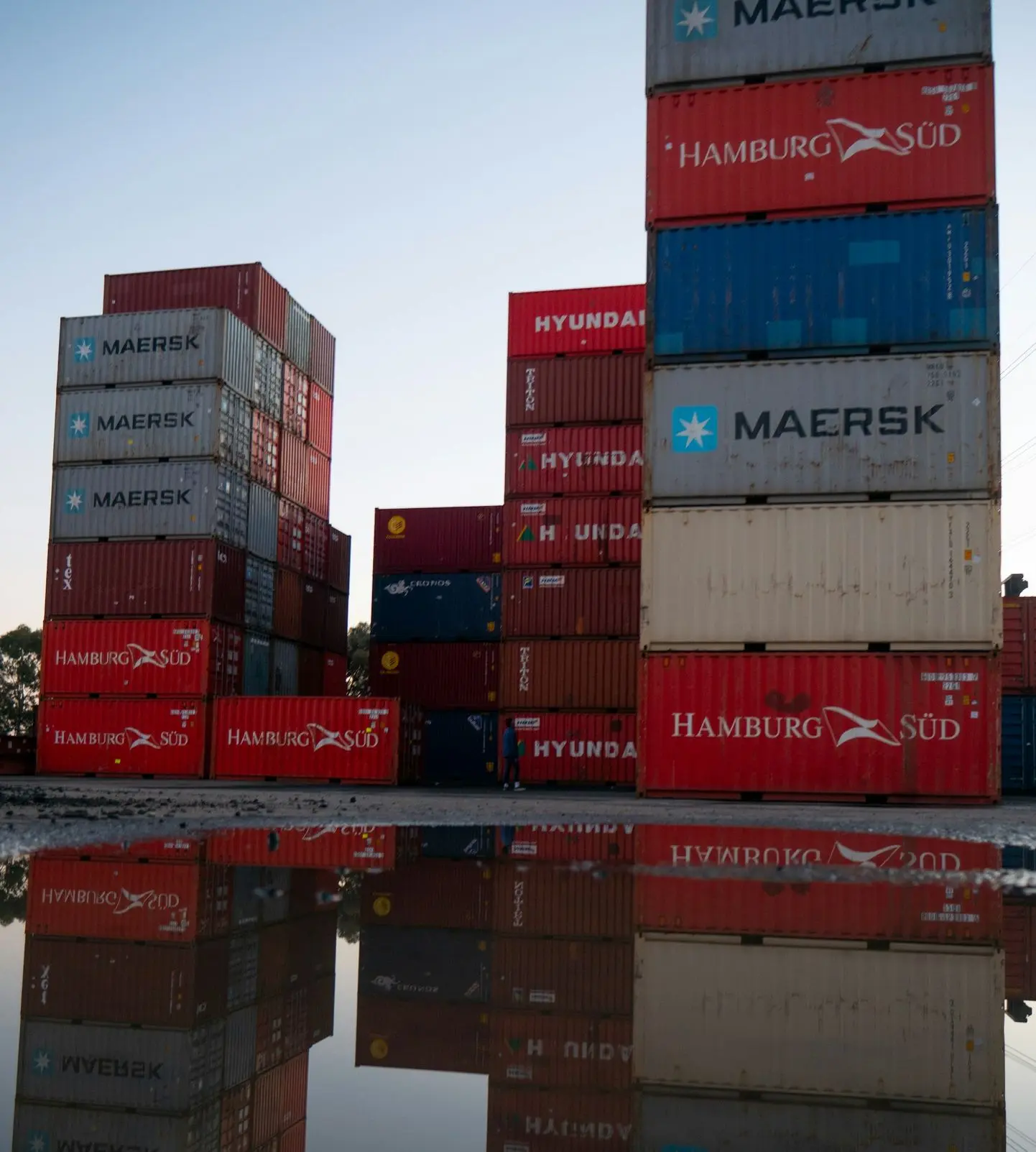 red and blue cargo containers